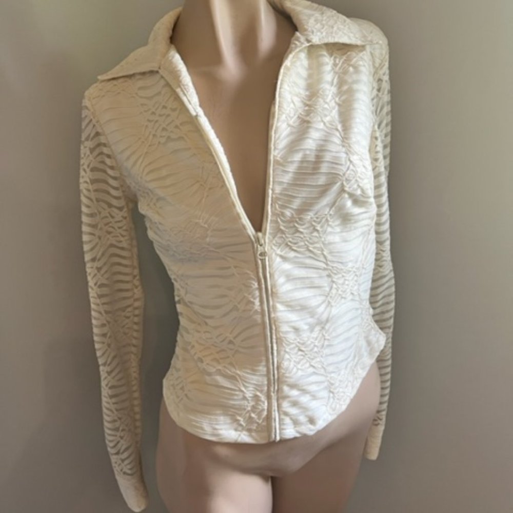Rampage Women's Jr's  Lacy Crop Jacket Ivory